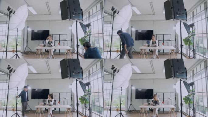 为在线销售渠道在工作室设置灯光。