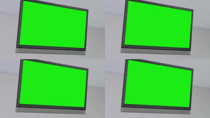 特写绿屏电脑显示器样机色度绿色背景电视显示器