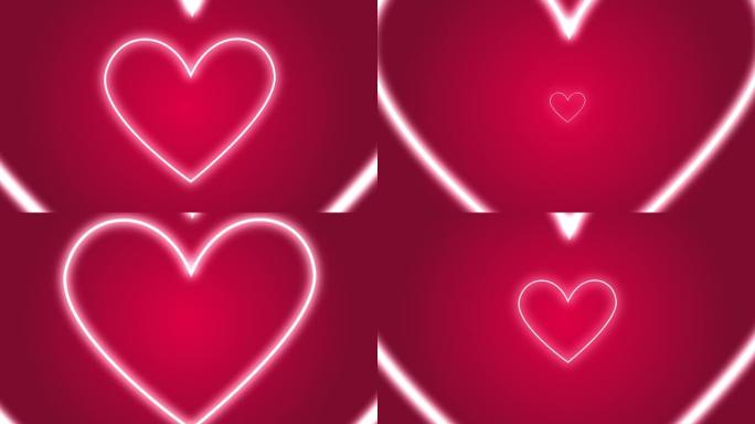 红色美丽的心形流动隧道移动快速无缝，抽象浪漫未来背景，循环3d动画，圣诞节和情人节，爱情关系节日活动