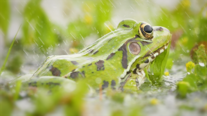 下雨天池塘青蛙大自然小动物湿地公园