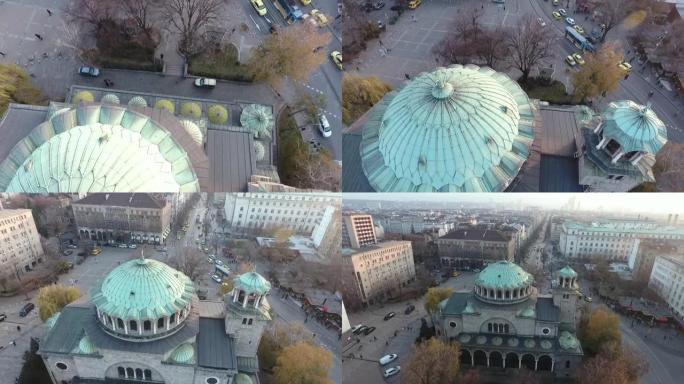 罗马尼亚布加勒斯特教堂的无人机拍摄。4k