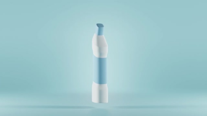 孤立的蓝色背景上的马桶清洁剂。带有品牌标签的白色塑料瓶，用于浴室清洁或漂白剂的洗涤剂产品。容器消毒剂