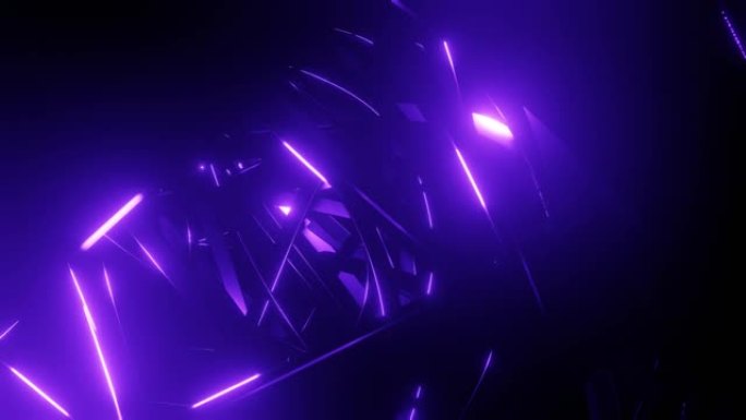 电线与脸上紫色霓虹灯发光的交点平滑地循环移动，不断相互交叉。具有同心机制和美丽光线的抽象科幻技术背景