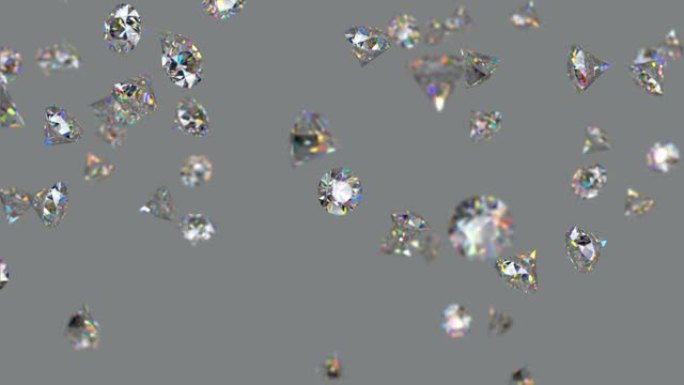圆形明亮切割钻石的雨3D渲染无缝循环动画