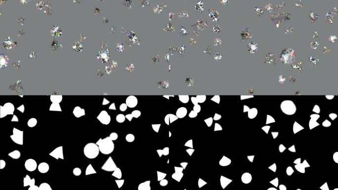 圆形明亮切割钻石的雨3D渲染无缝循环动画