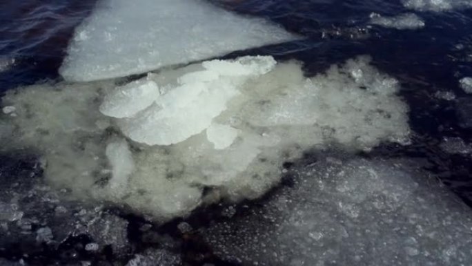 早春在河上漂流的融化冰