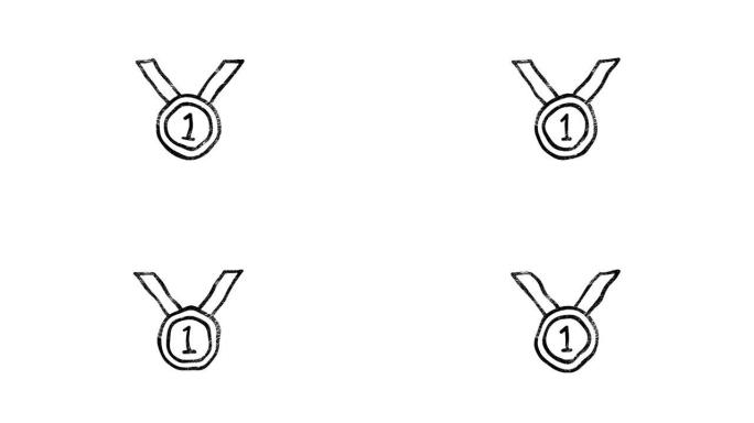 获奖手绘奖章图标孤立在绿色背景上。获胜者奖杯符号。运动图形。