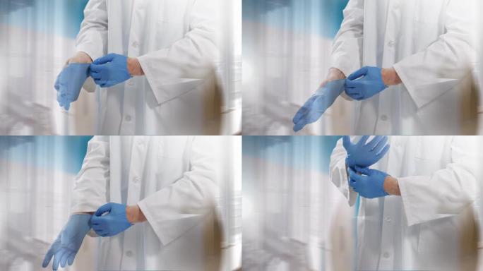 中段男医生戴上手术手套的动画
