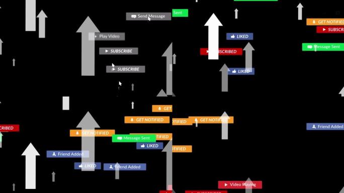 黑色背景上带有白色箭头的横幅上的社交媒体文本动画
