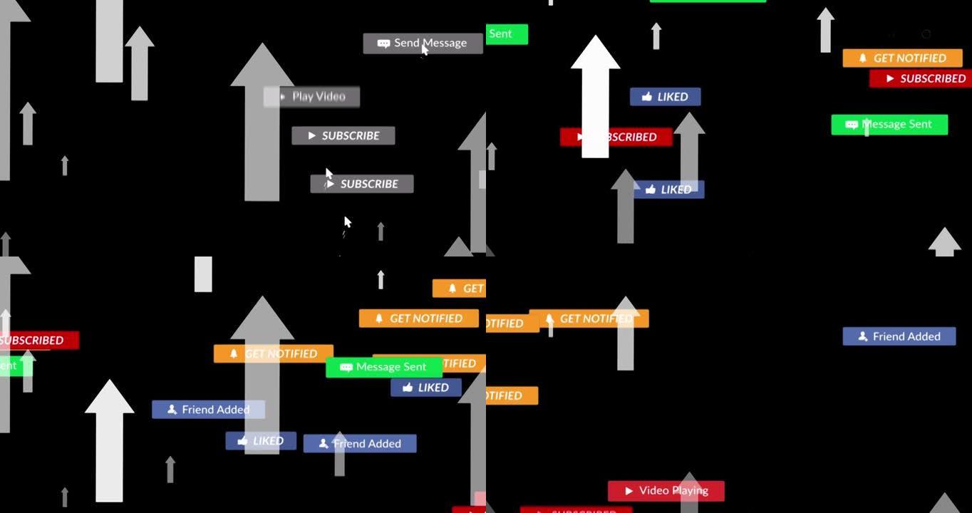黑色背景上带有白色箭头的横幅上的社交媒体文本动画