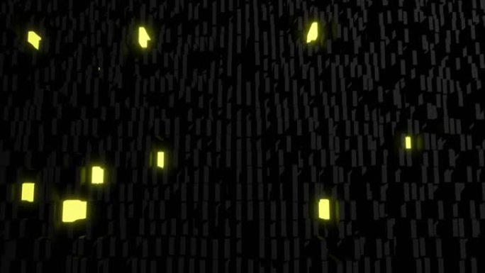 3d抽象几何创意黑暗背景，循环流动动画，黑色柱升降随机闪烁多色霓虹灯。卡通风格。列上下移动。VJ环路
