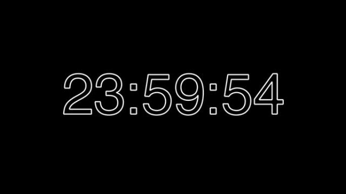 黑色背景上的白色计时器10秒到24小时，平安夜概念。