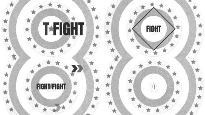 白色背景下旋转的圆圈上对抗星星的战斗文本的数字动画