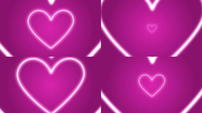 紫色美丽心形流动隧道快速无缝，抽象浪漫未来背景，循环3d动画，圣诞节和情人节，爱情关系节日活动