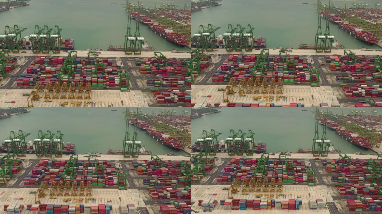 白天著名的新加坡城市集装箱港口海湾码头航空全景4k