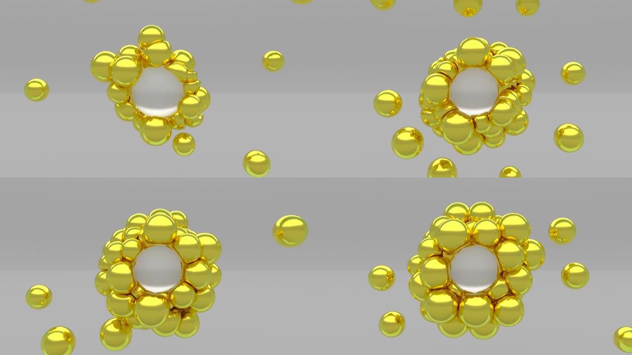 3d软体金色简单球体最小动画设计时尚颜色液体球悬浮4k