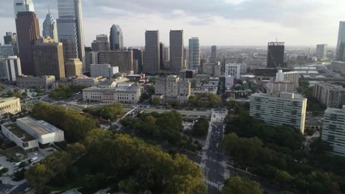 费城城市景观与摩天大楼，富兰克林学院，洛根广场在背景