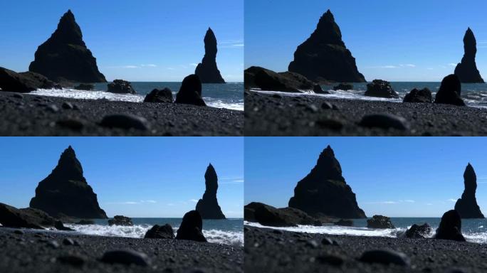玄武岩海堆，黑沙滩，冰岛雷诺