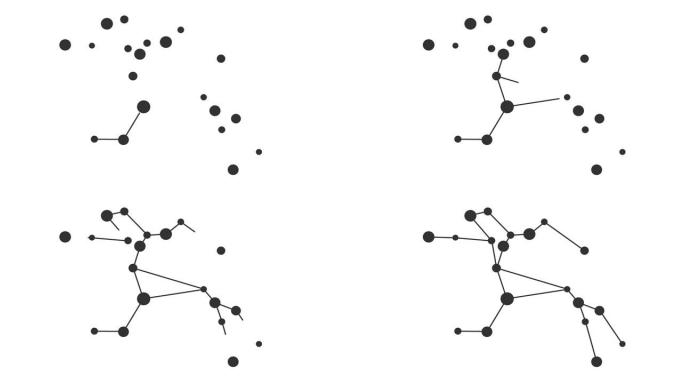 半人马座星座。夜空中的星星。黑白线条艺术风格的星座。星系团。横向构图，4k视频质量
