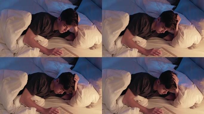 晚自习睡前学习男生看书晚