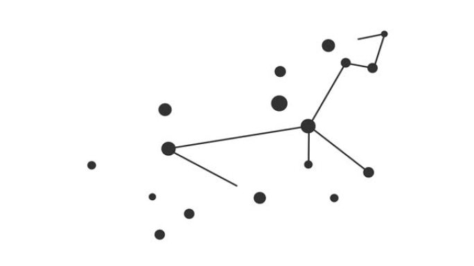 狮子座。夜空中的星星。黑白线条艺术风格的星座。星系团。横向构图，4k视频质量