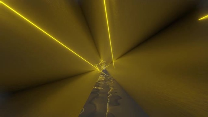 里面有黄色霓虹灯的锡隧道。简单无缝循环运动图形动画背景