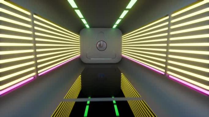 3d技术隧道未来技术数字金属霓虹灯走廊4k