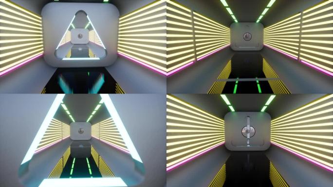 3d技术隧道未来技术数字金属霓虹灯走廊4k