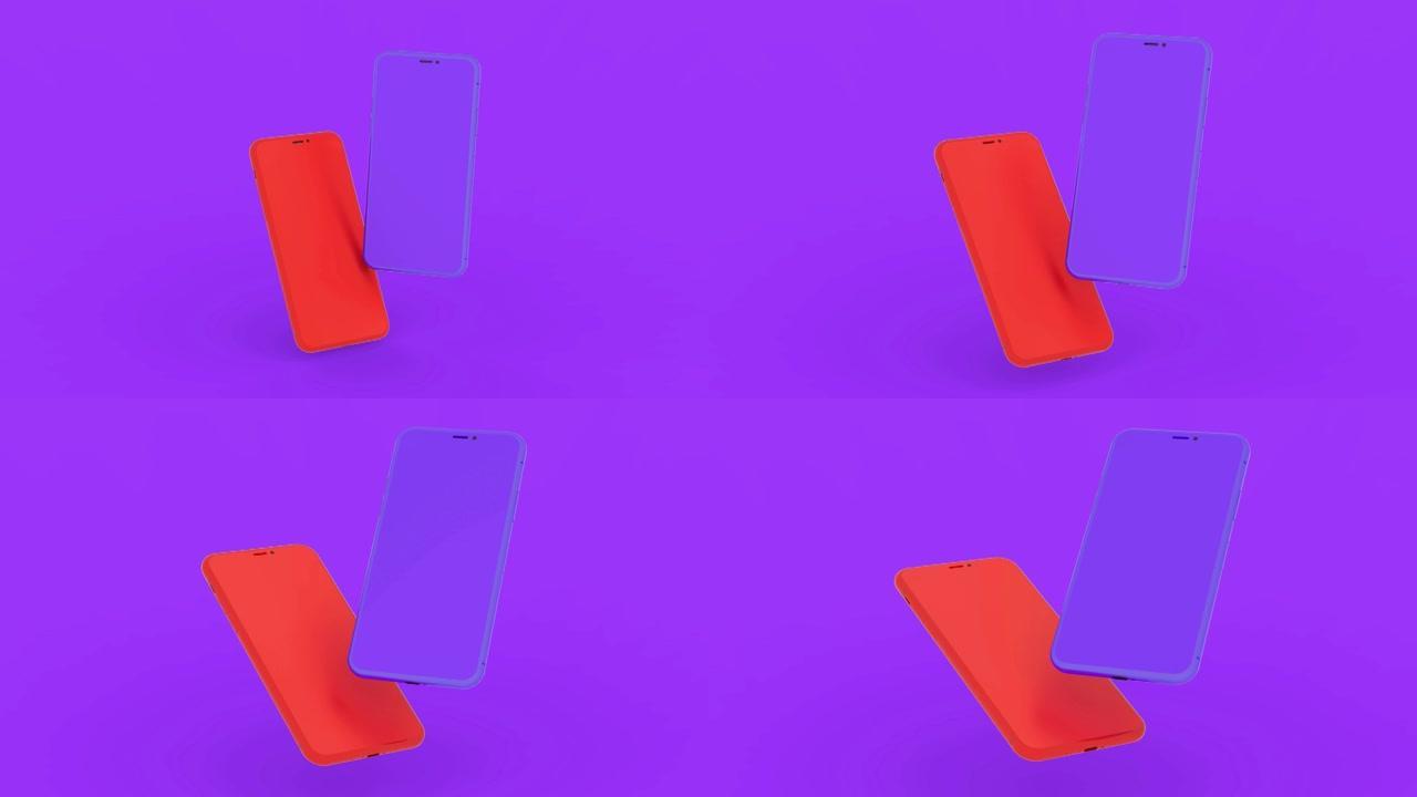 手机3D渲染透视红紫背景