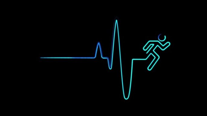 霓虹灯心跳与跑步标志无缝动画。心率医学研究。