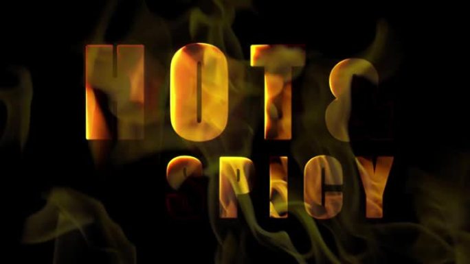 火上燃烧的 “HOT & SPICY” 字样的文字动画