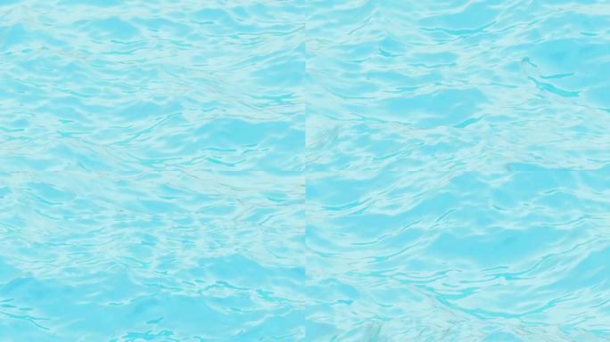 水面上有蓝波的3D循环动画。天蓝色海洋或海浪的无缝液体背景。在炎热的夏天池水。