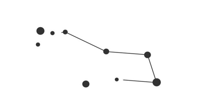 小狗星座。夜空中的星星。黑白线条艺术风格的星座。星系团。横向构图，4k视频质量