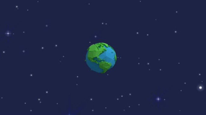 蓝色和绿色行星地球和蓝天上的星星的宇宙动画