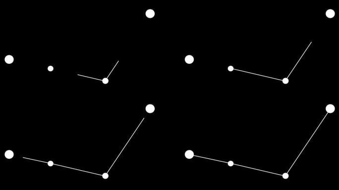 犬科静脉群。夜空中的星星。黑白线条艺术风格的星座。星系团。横向构图，4k视频质量