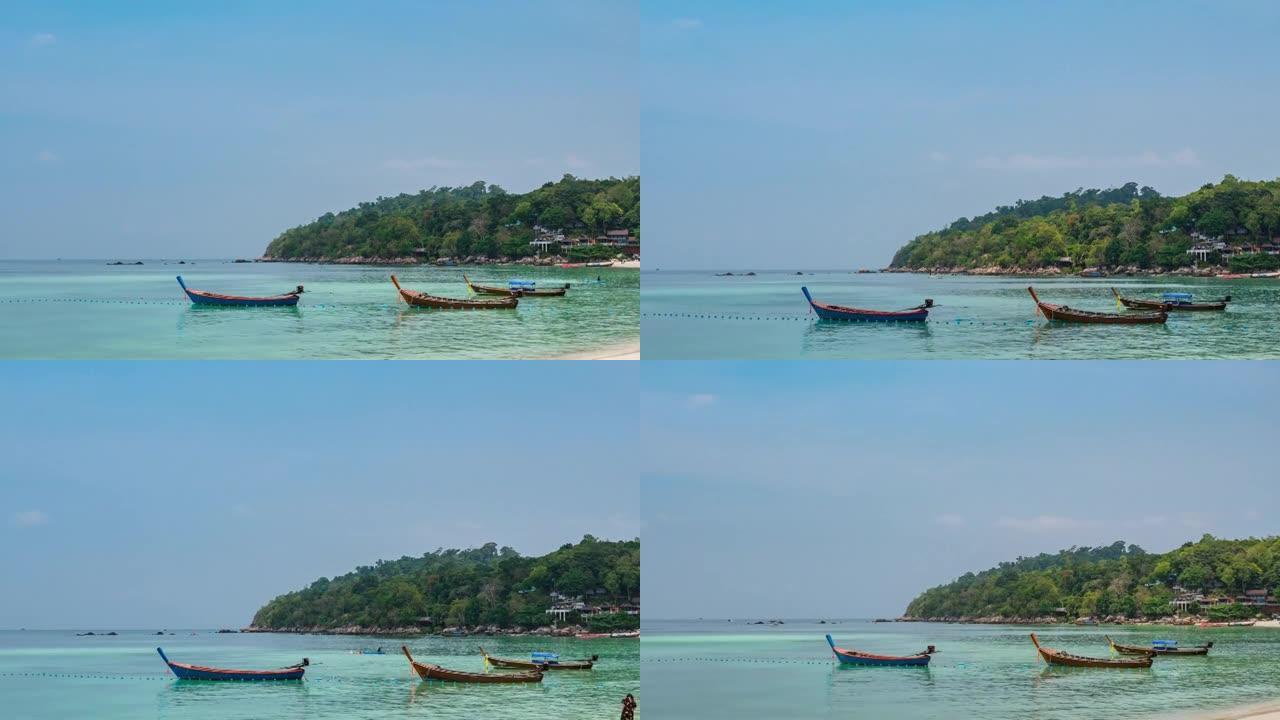 泰国萨顿利普岛芭堤雅海滩的长船和蓝水
