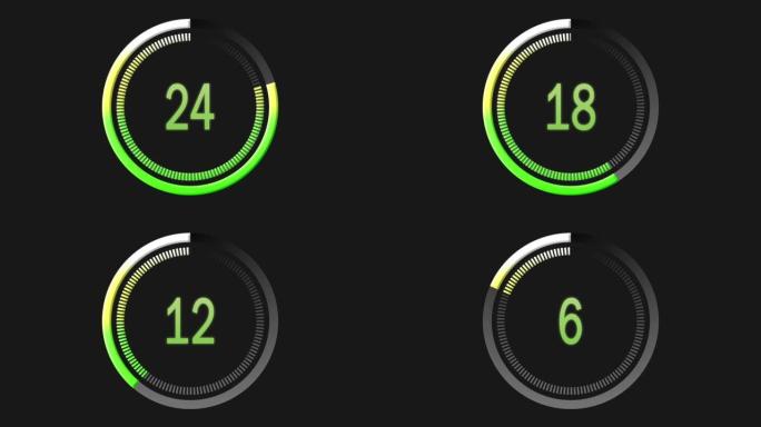 倒计时时钟从30到0。绿色圆圈。4k视频