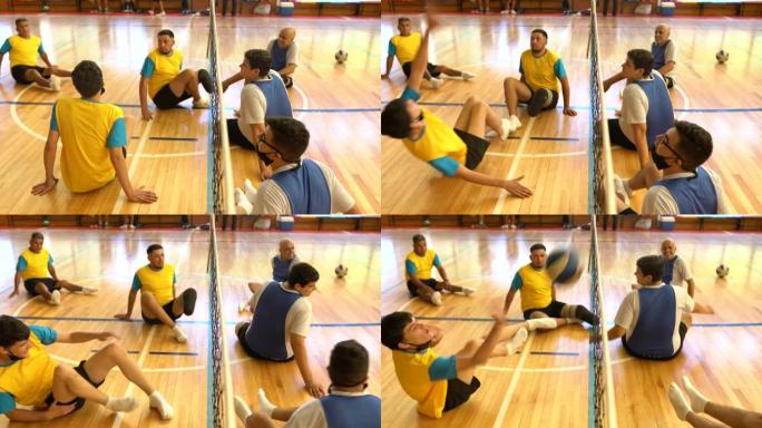 残疾运动员在室内球场训练凌空抽射
