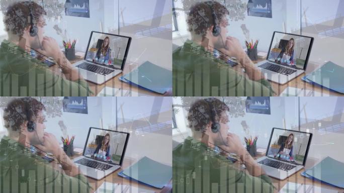 在视频通话中使用笔记本电脑对人进行统计处理的动画