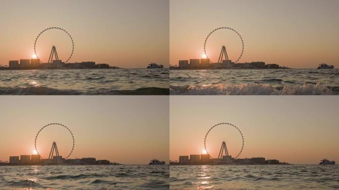 阿联酋迪拜码头最大的摩天轮上无与伦比的日落。