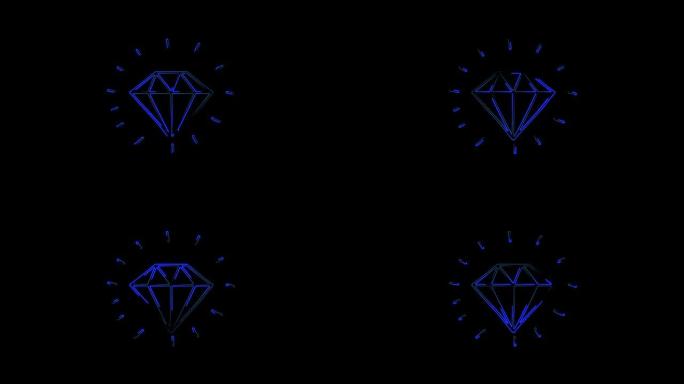 黑色背景上的霓虹动画钻石图标。4k视频无缝动画。