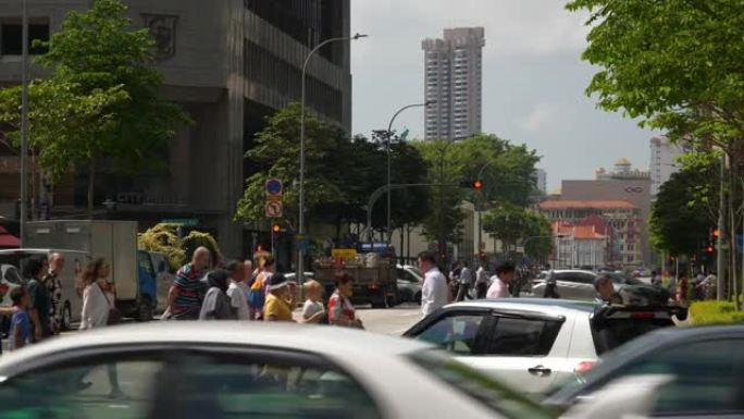 新加坡市区日间交通街著名的中国城区慢动作全景4k