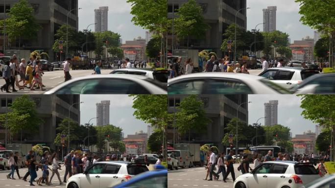 新加坡市区日间交通街著名的中国城区慢动作全景4k