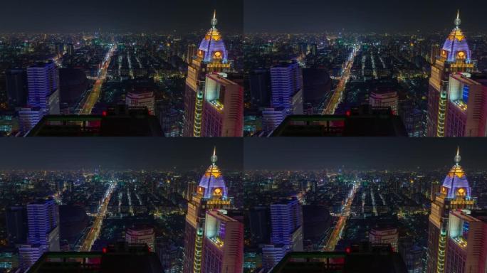 夜间照明台北城市景观市中心交通街屋顶全景4k延时台湾