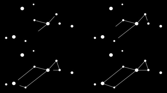 天琴座。夜空中的星星。黑白线条艺术风格的星座。星系团。横向构图，4k视频质量