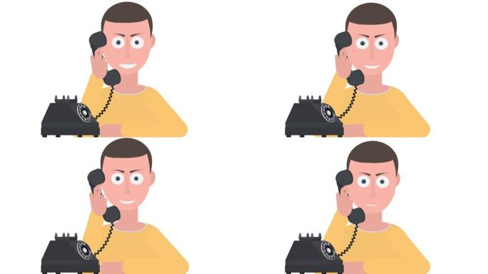 电话接线员。电话对话的动画。卡通