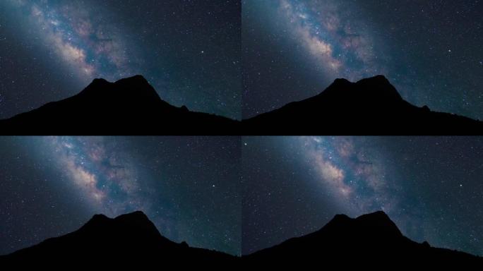 延时视频。夜空银河系和黑暗天空星空环路。越过山