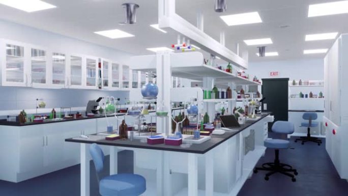 现代医学实验室3D动画的空内部