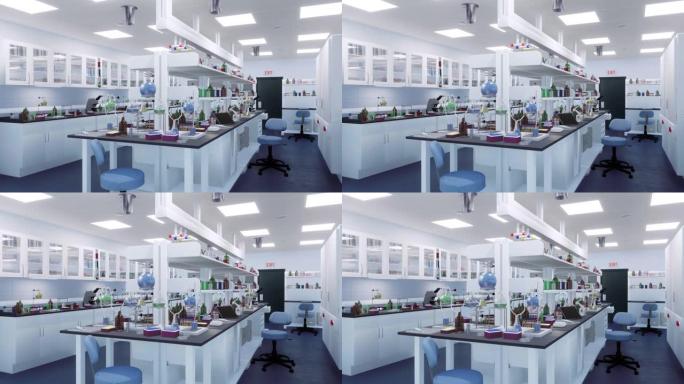 现代医学实验室3D动画的空内部