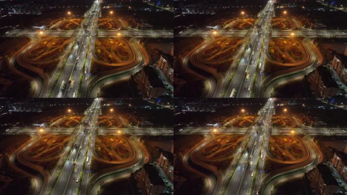 夜景交通临沂长春路夜景航拍延时摄影 车流